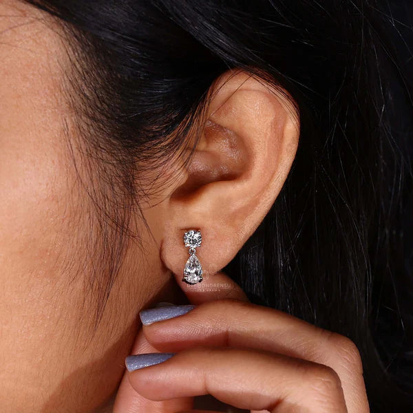 1.89 TCW Pear and Round Lab-Grown Diamond Dangle Drop Earrings