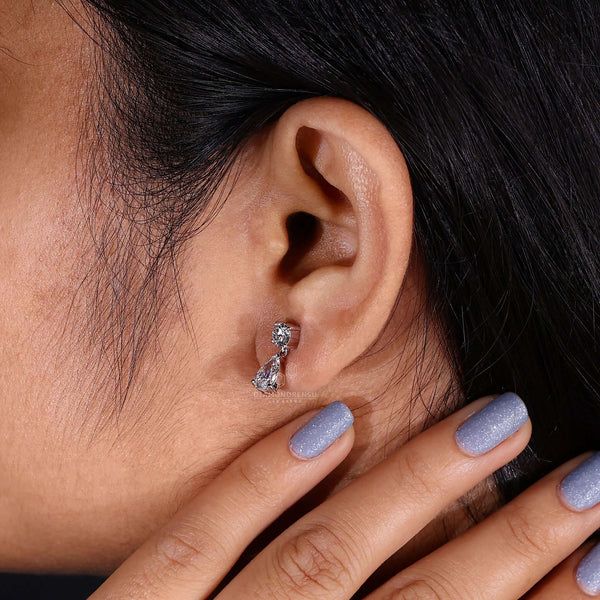 1.89 TCW Pear and Round Lab-Grown Diamond Dangle Drop Earrings