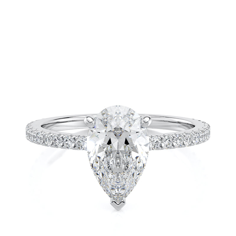 1.08ct, Pear Lab Diamond 1.5mm Petite Basket Pavé 1/3ctw Lab Diamond Ring