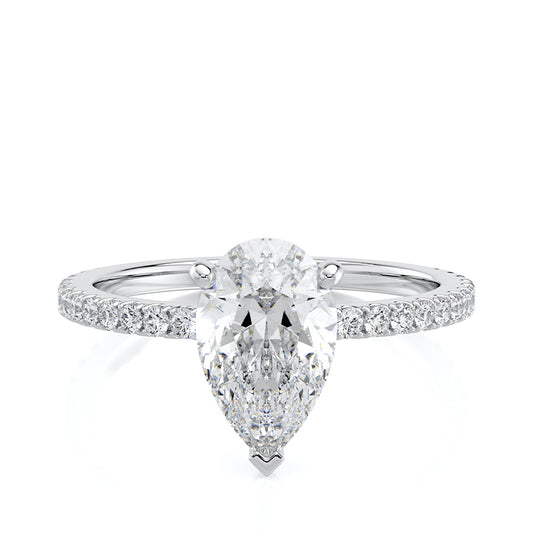 1.08ct, Pear Lab Diamond 1.5mm Petite Basket Pavé 1/3ctw Lab Diamond Ring